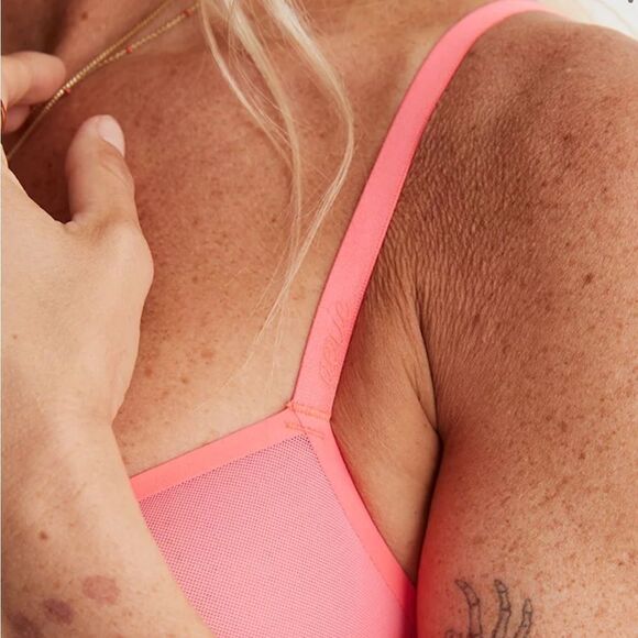 NWT Aerie 38D Smoothez Mesh Unlined Sheer Sexy Balconette Bright Pink Bra - Picture 10 of 10